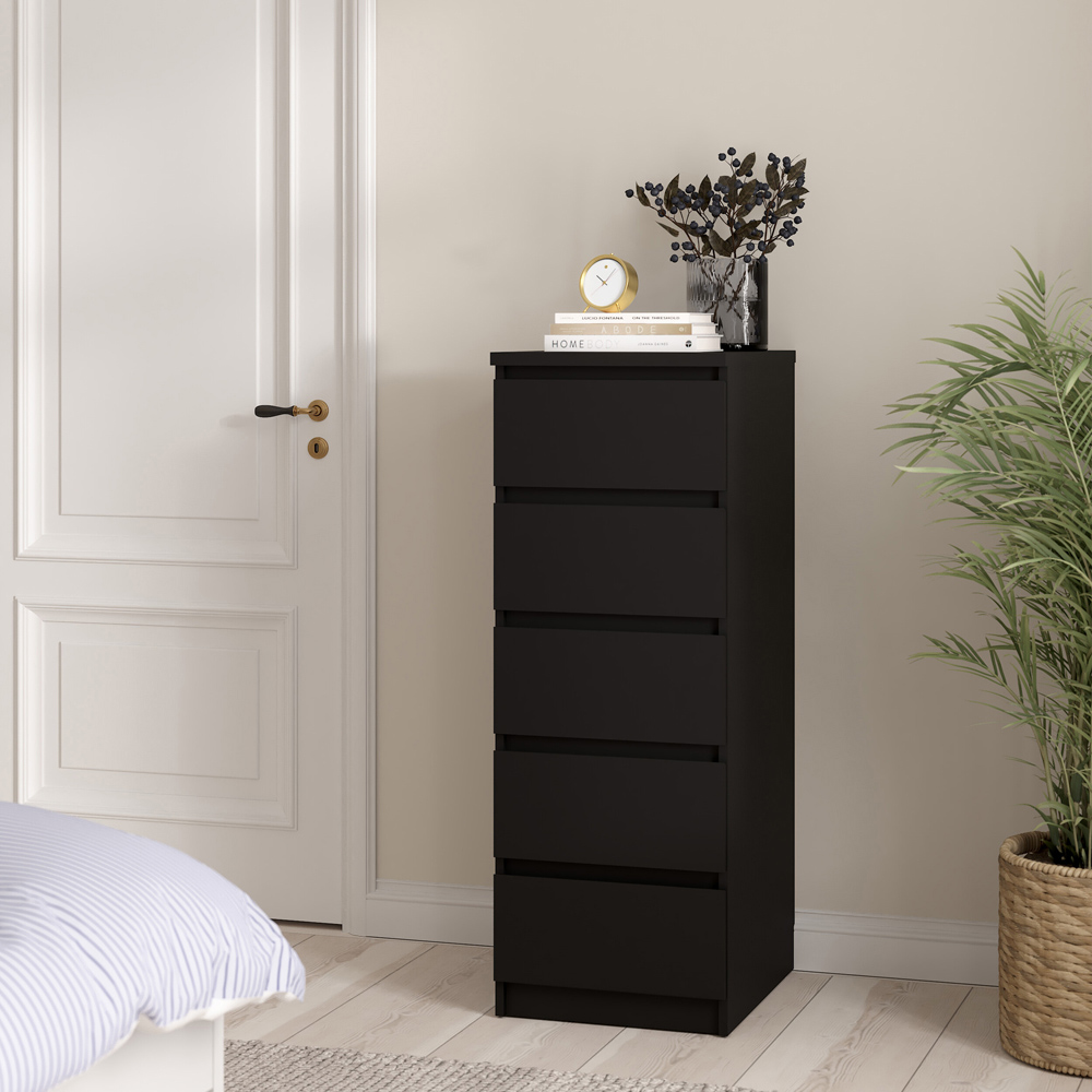 Florence 5 Drawer Matt Black Narrow Chest of Drawers Image 5