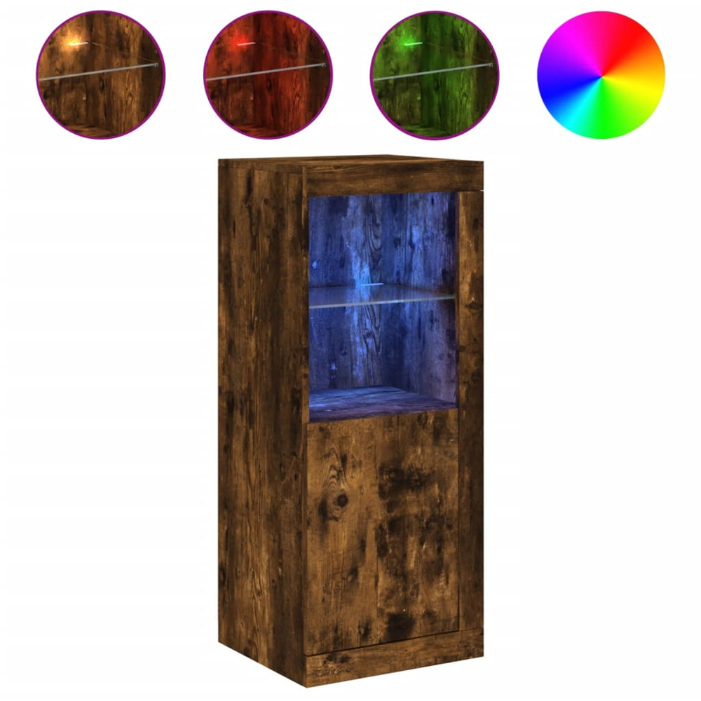 vidaXL Single Door 2 Shelf Smoked Oak Sideboard with RGB LED Lights Image 2