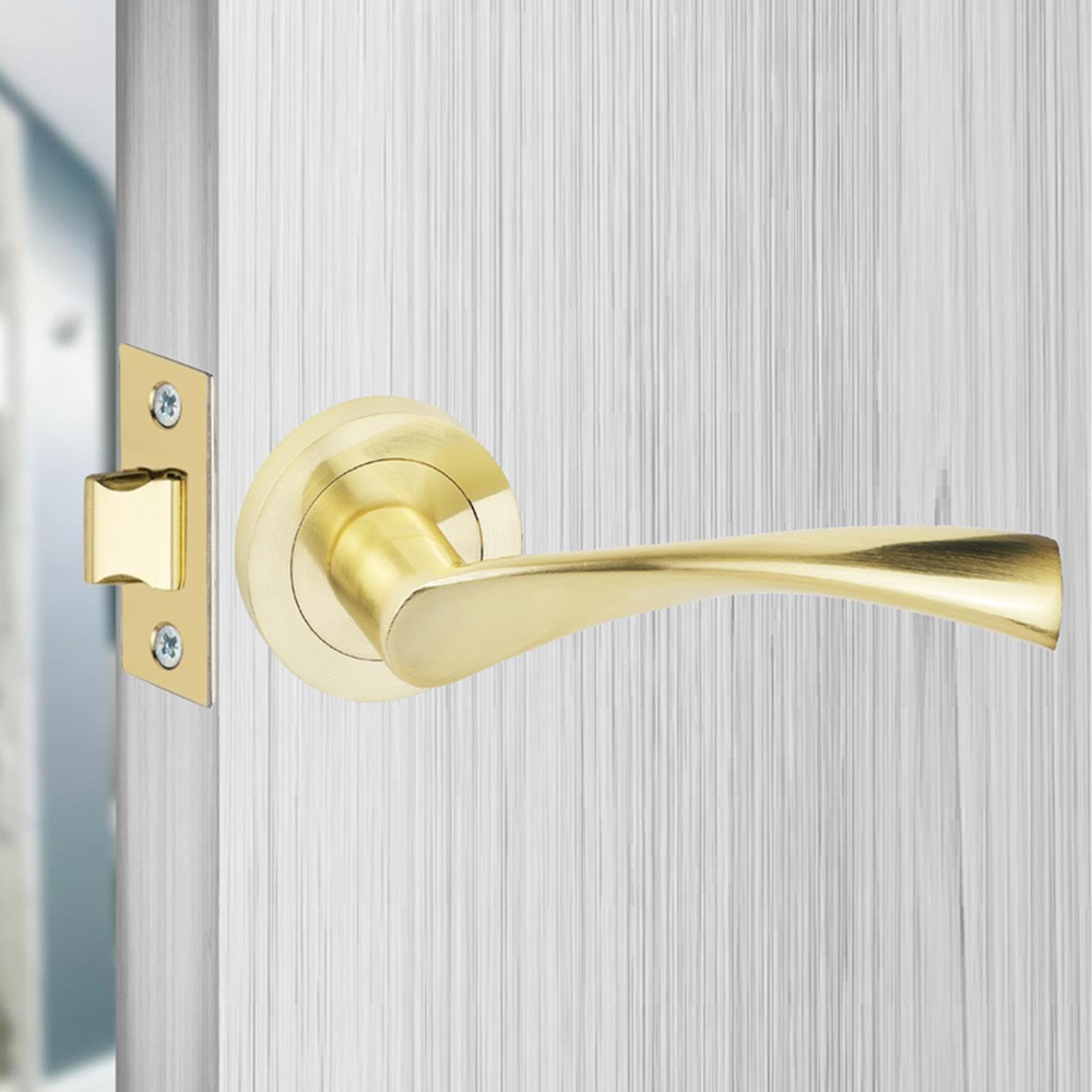 Golden Grace Astrid Satin Brass Door Handle Hinges and Mortise Lock Set Image 2