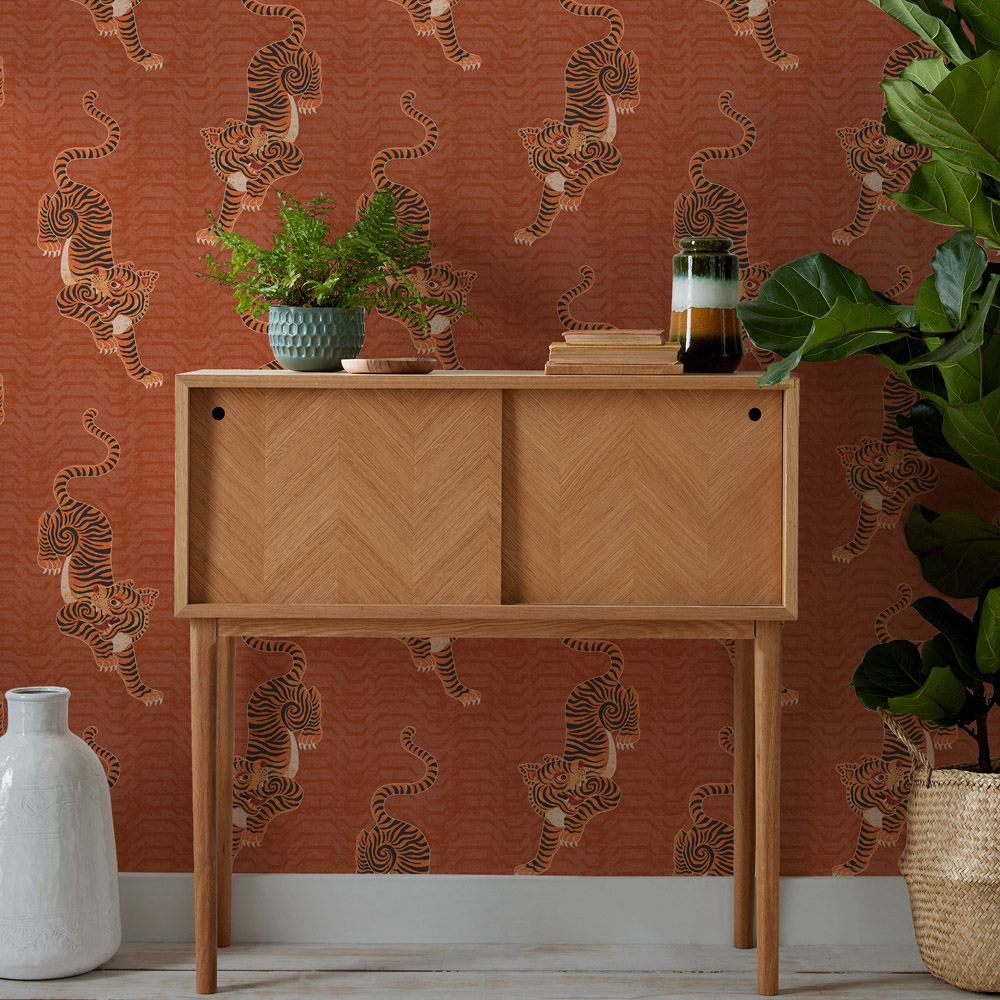 furn. Tibetan Tiger Coral Animal Matte Wallpaper Image 3
