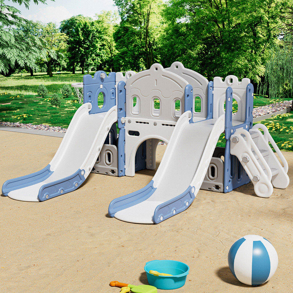 Living and Home Toddlers Blue and White Playset with 2 Slide and Basketball Hoop Image 2