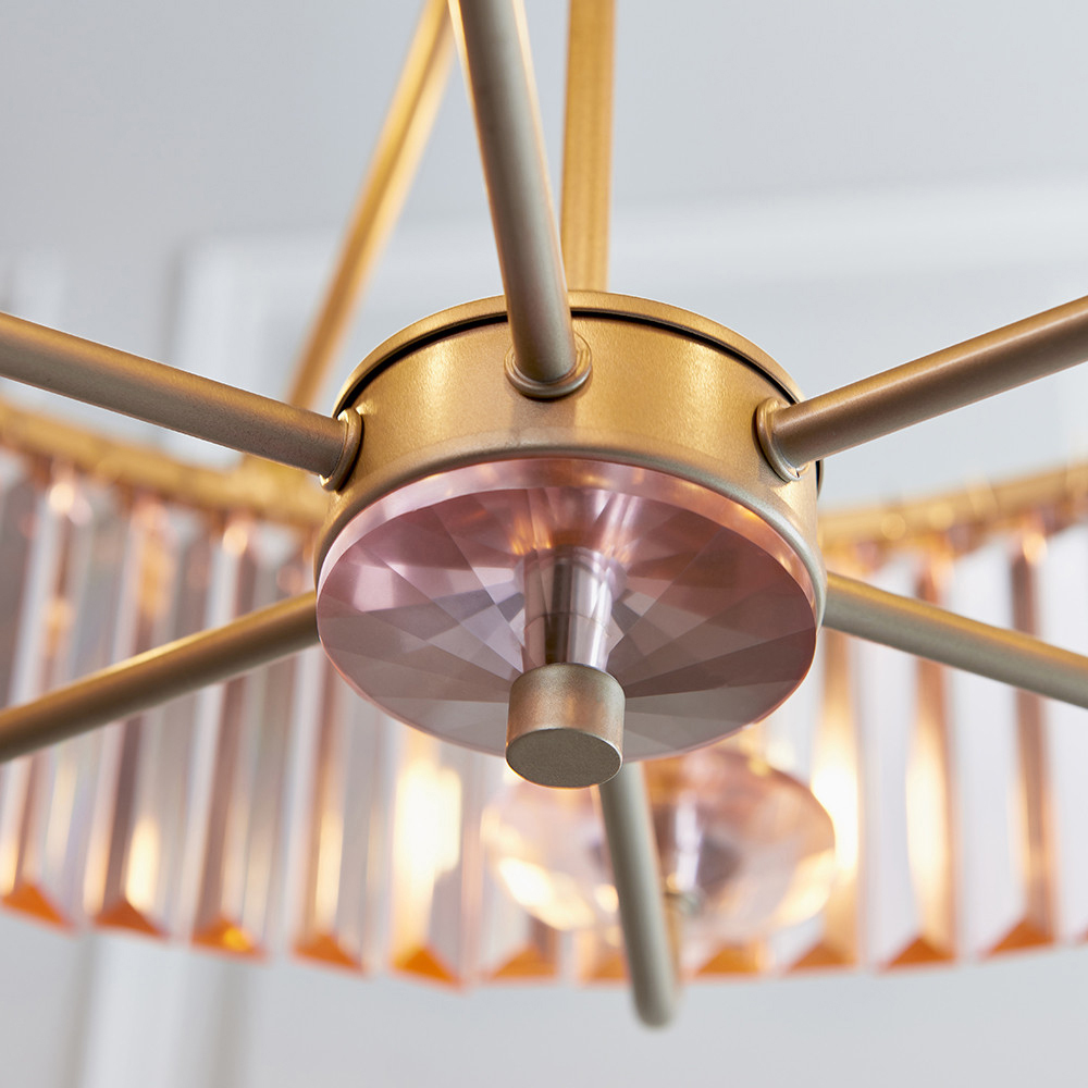 Merano Ascoli Champagne and Rose Pink Glass 6 Light Pendant Ceiling Light Image 7