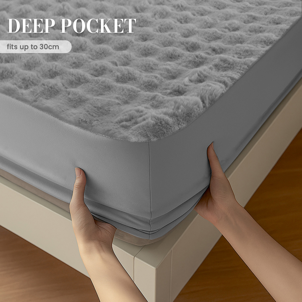 Sweet Dreams Alpine King Size Silver Faux Fur Fitted Sheet Image 5