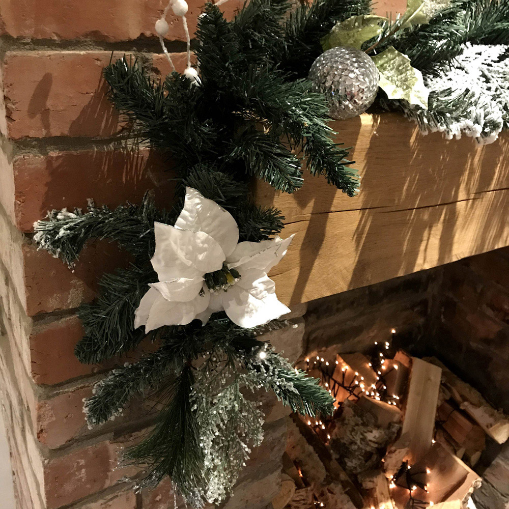 Samuel Alexander Snow Flocked Christmas Garland with Poinsettia and Bauble 180cm Image 7