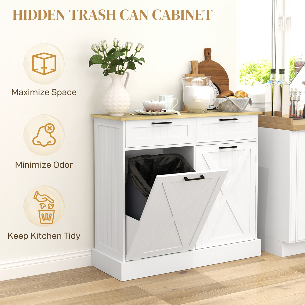 Portland Single Door 2 Drawer White Wood-Effect Sideboard with Tilt Out Trash Bin 38L Image 4