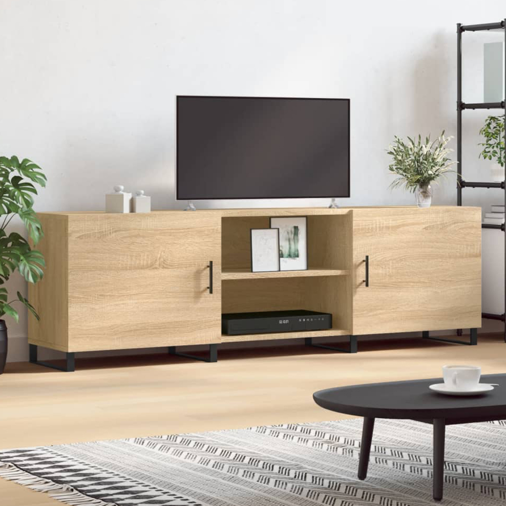 vidaXL 2 Door 2 Open Shelf Sonoma Oak TV Cabinet with Black Legs Image 1