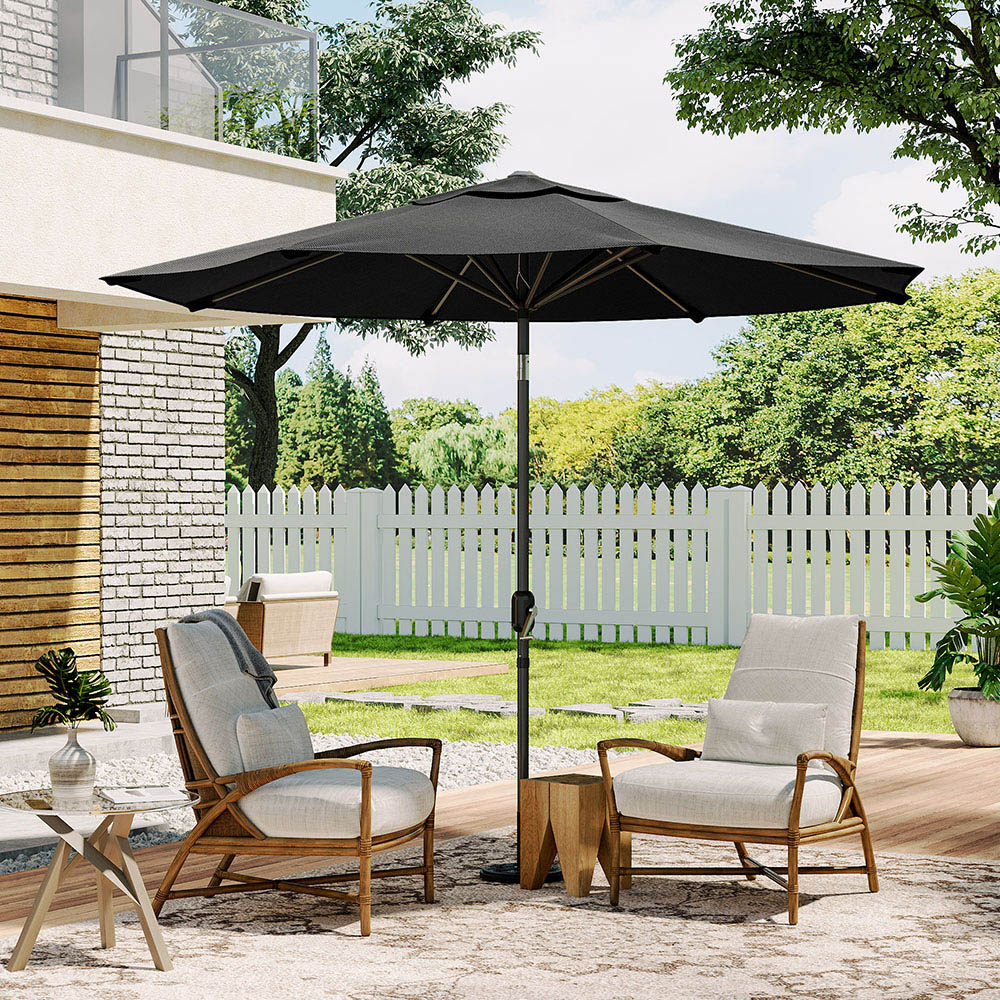 Living and Home Black Crank and Tilt Parasol 3m with 28kg Round Base Image 5