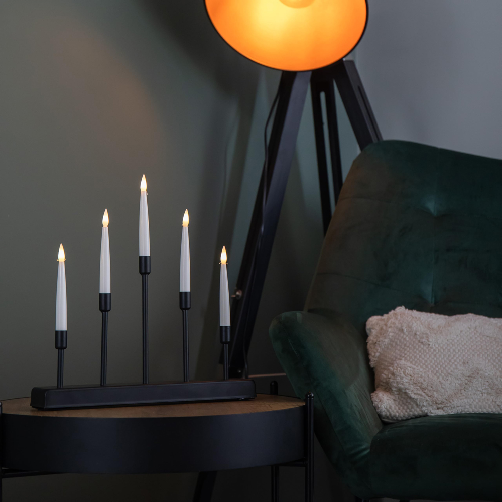 Samuel Alexander 5 Warm White LED Black Metal Light Up Christmas Candle Bridge 32cm Image 3