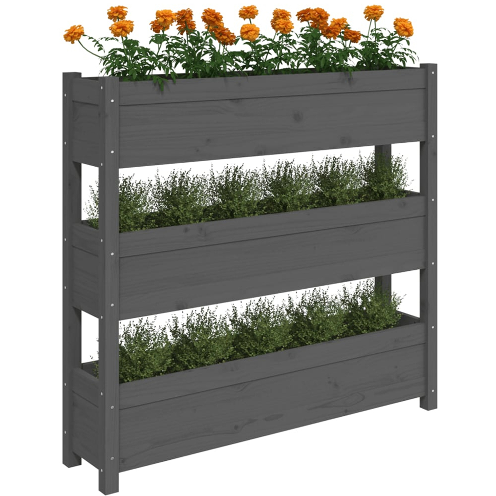 vidaXL 3-Tier Grey Solid Pine Wood Garden Planter 112 x 25 x 104.5cm Image 3