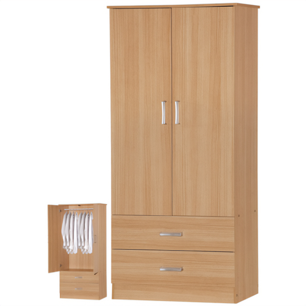 Brooklyn 2 Drawer Oak Finish Wardrobe Image 3