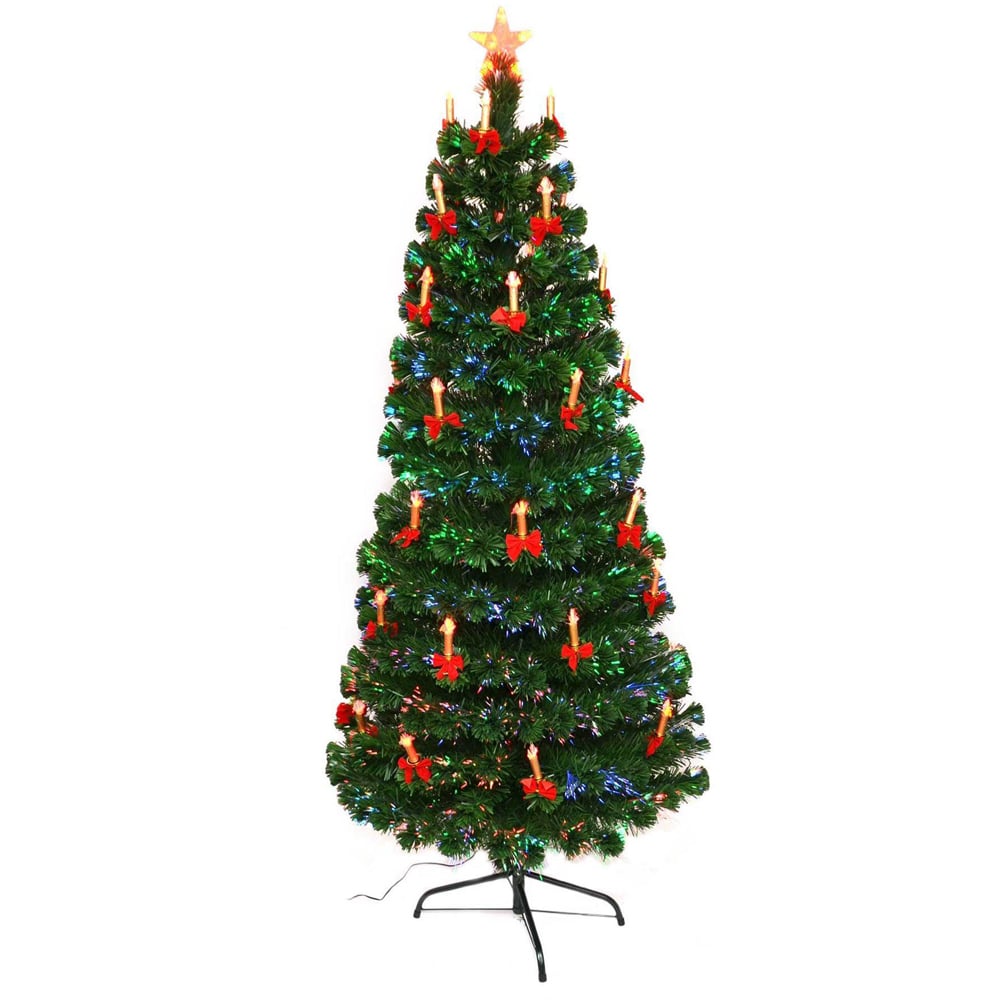 Shatchi Candle and Bow Fibre Optic Artificial Christmas Tree 6ft Image 1