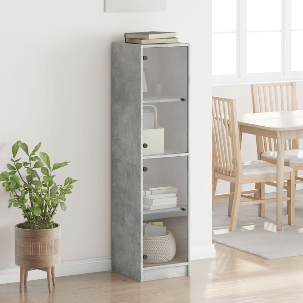 vidaXL 2 Glass Door Concrete Grey Highboard Image 3