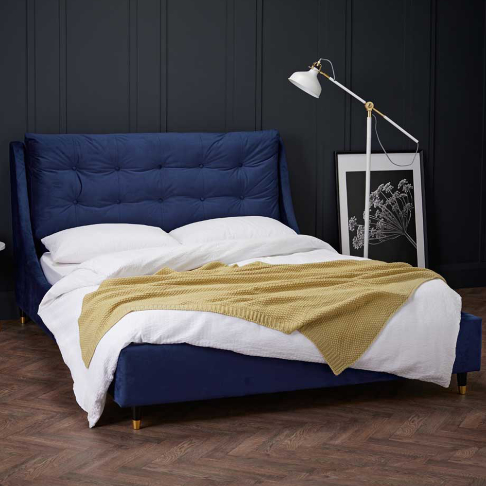 Sloane King Size Blue Velvet Bed Frame Image 1