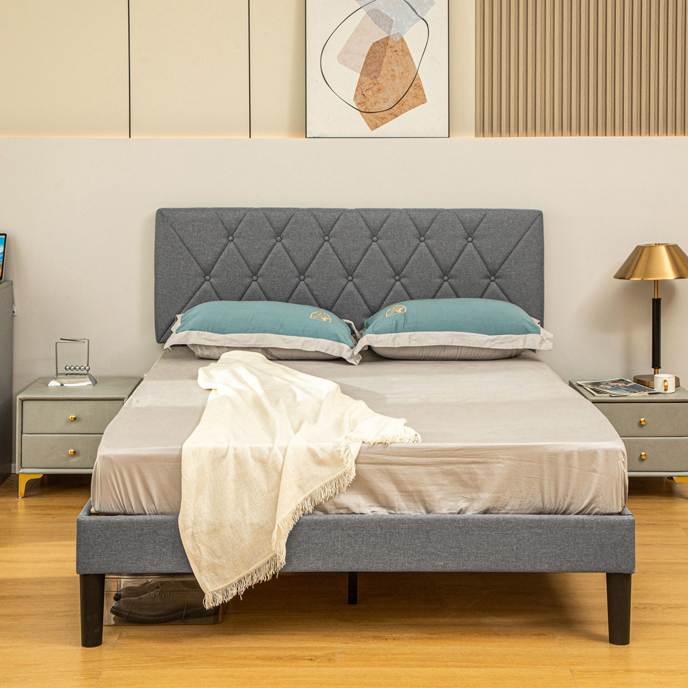 Portland King Size Adjustable Linen Headboard Bed Frame Image 3