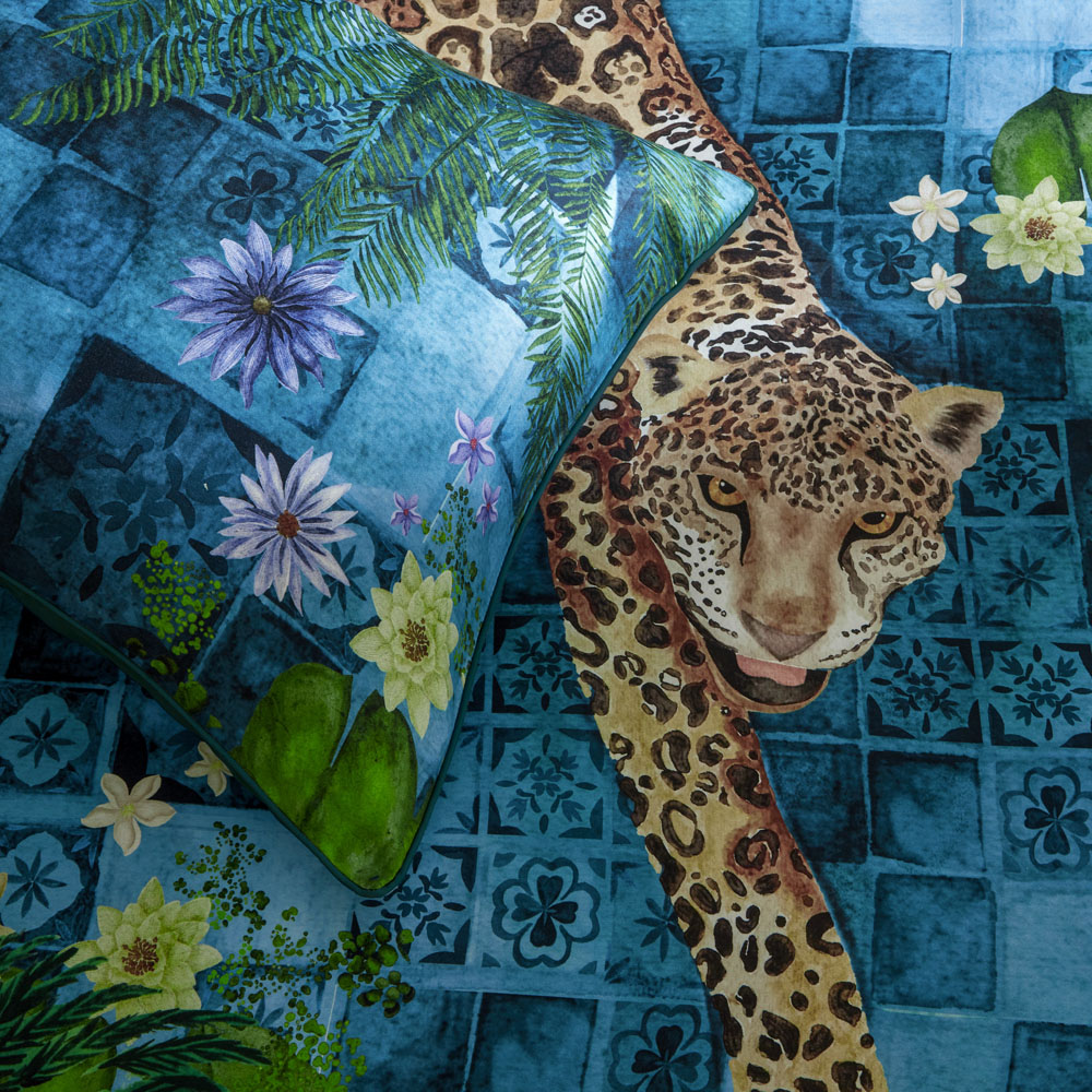 Paoletti Majorelle Exotic King Size Azure Blue Duvet Cover Set Image 3