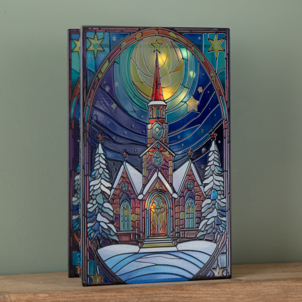 Samuel Alexander 50 Warm White LED Church Scene Light Up Stained Glass Decoration 21cm Image 8