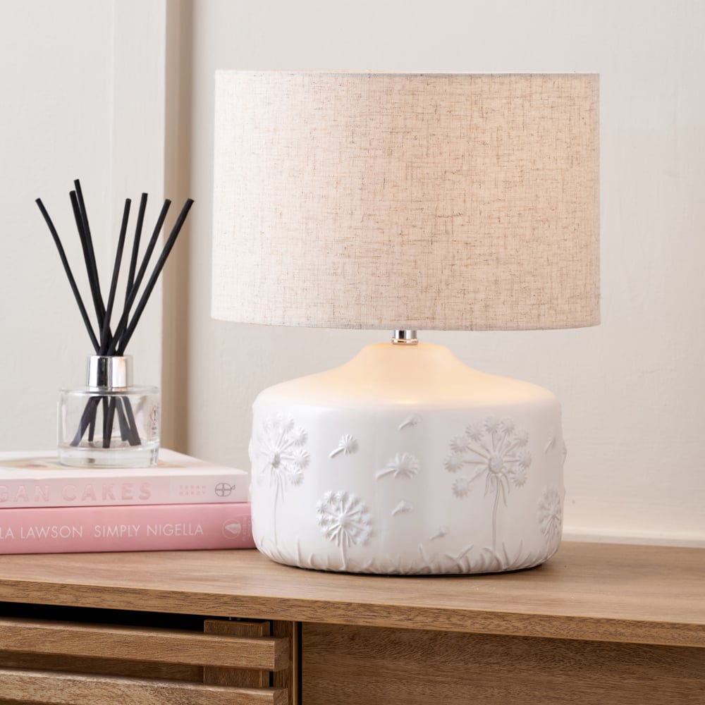 Pacific Lifestyle Flora White Floral Ceramic Small Table Lamp Image 2