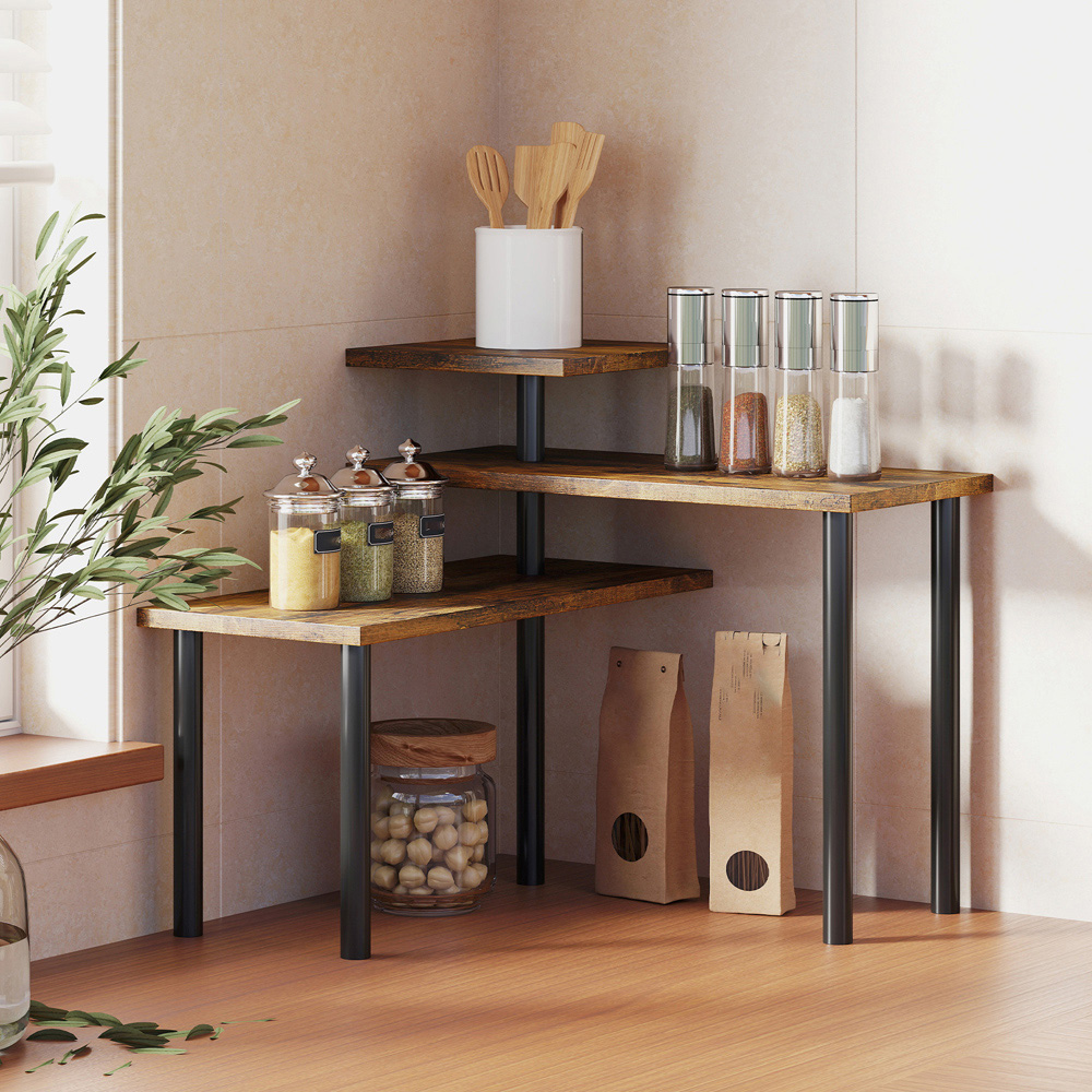 Portland 3 Shelf Rustic Brown Kitchen Countertop Organiser Image 2