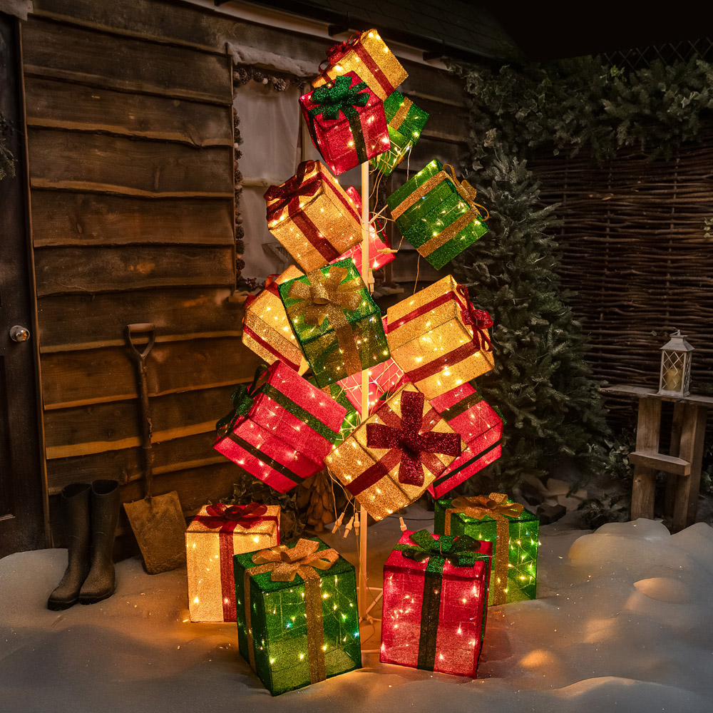 The Christmas Centre 544 White LED Pre-Lit Multicolour Light-Up Present Stack 6.2ft Image 6