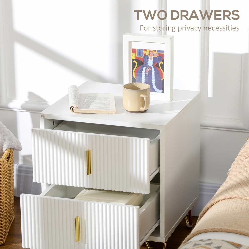 HOMCOM 2 Drawer White Bedside Table Image 5