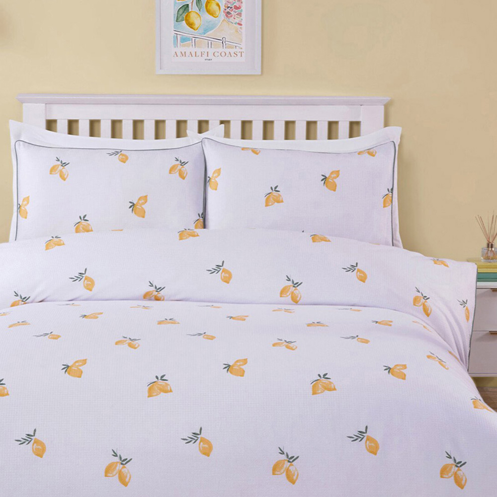 Positano Waffle Duvet Set - White and Yellow / King Image 6