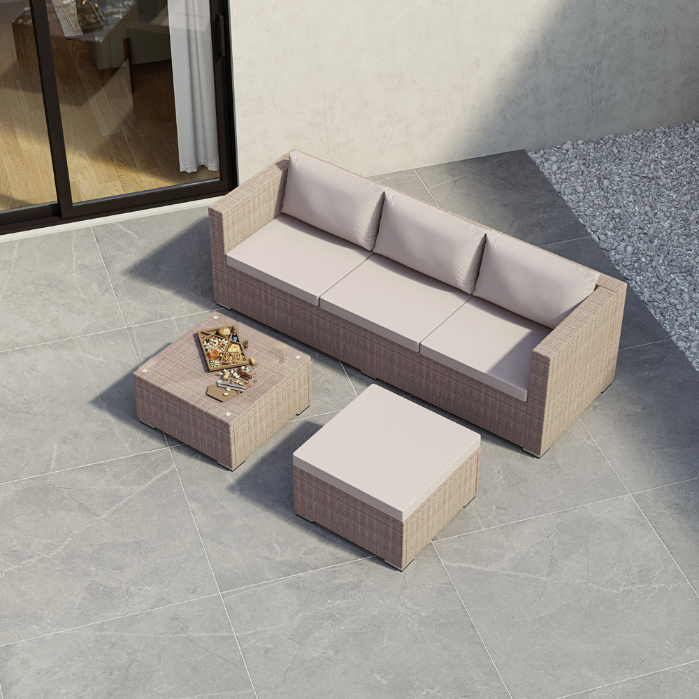 GARDEN VIDA Hampton 4 Seater Natural PE Rattan Garden Corner Lounge Set Image 5