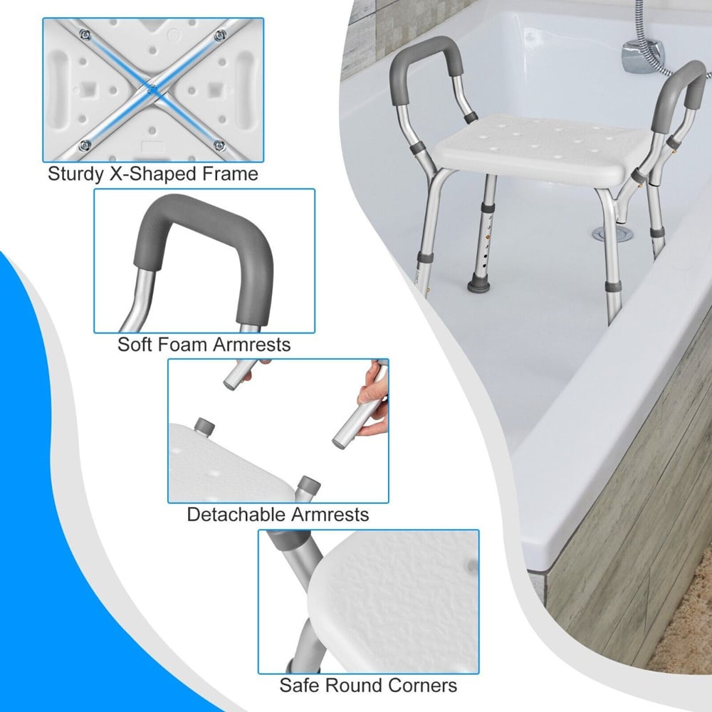 Costway Shower Bench with Detachable Padded Arms Image 6