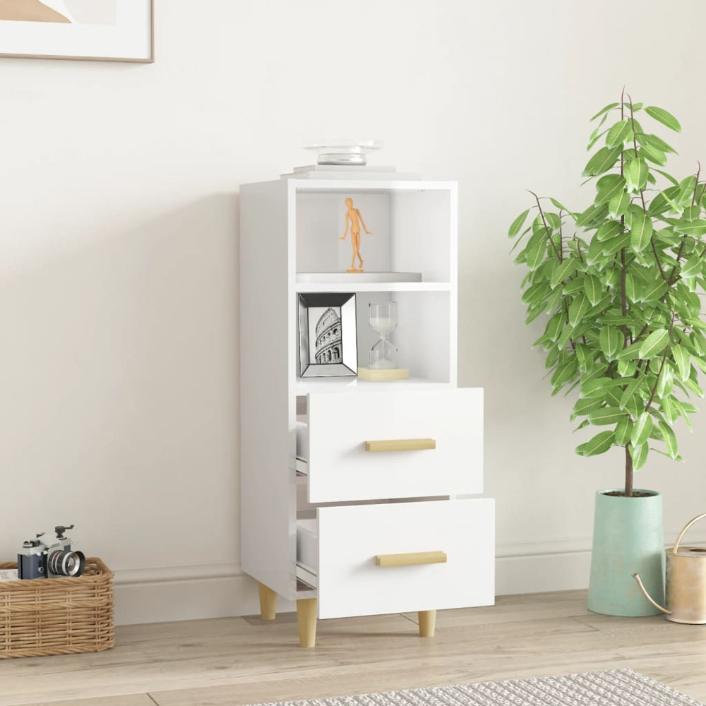 vidaXL 2 Drawer 2 Shelf High Gloss White Sideboard Image 7