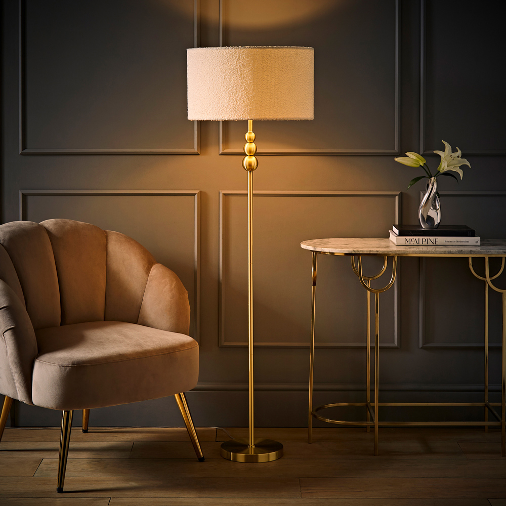 ValueLights Marissa Reni Cream Boucle Shade and Gold Ball LED Floor Lamp Image 6