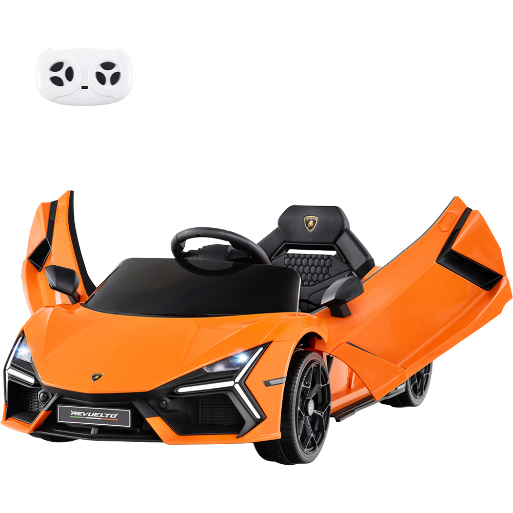 Costway Kids Orange Licensed Lamborghini Revuelto Ride On Car with Hydraulic Doors 12V Image 1