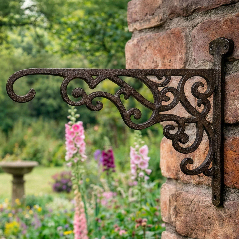 Dibor 28 x 24cm Antique Brown Cast Iron Ornate Scrolled Hanging Wall Bracket Image 2
