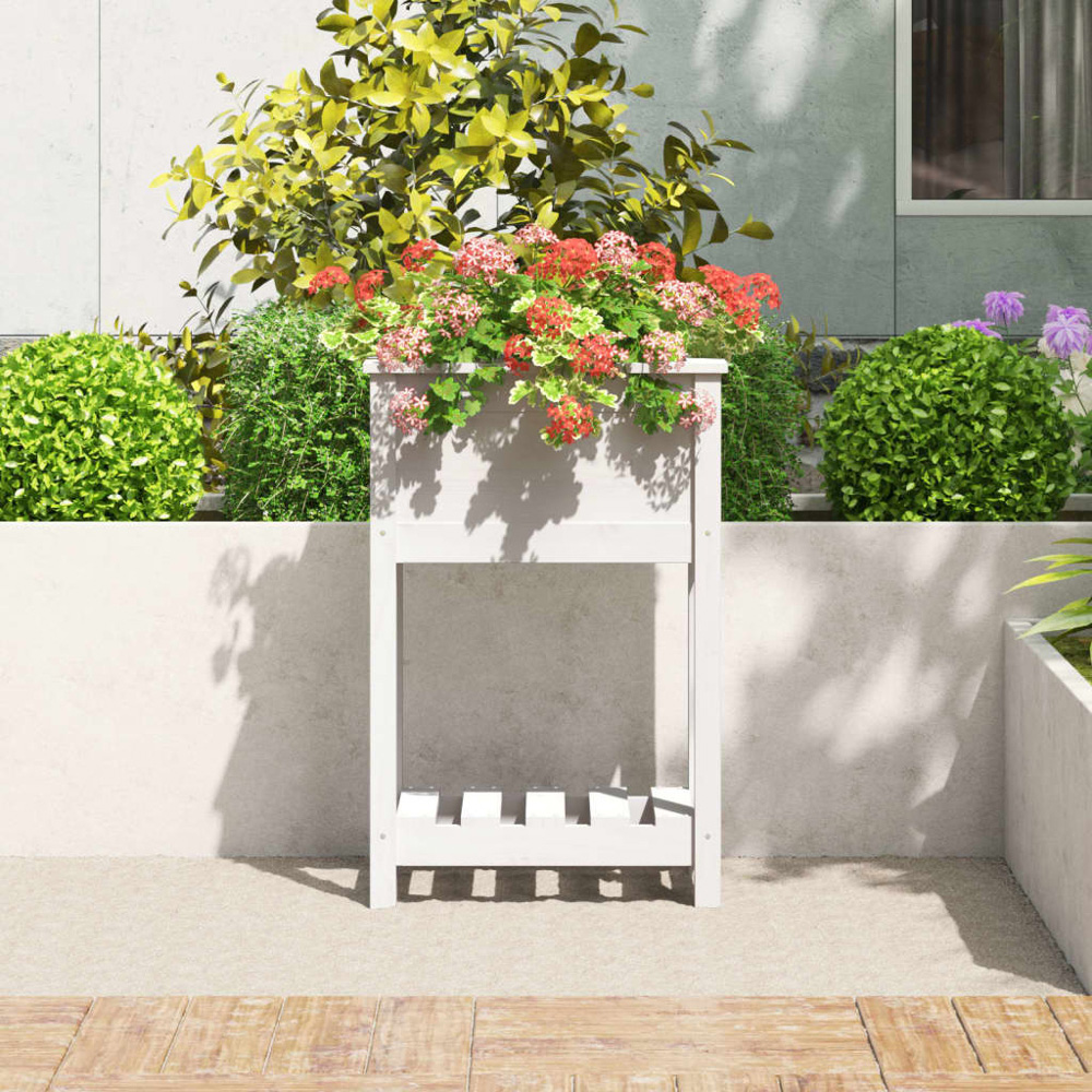 vidaXL White Pine Wood Garden Planter 81 x 34.5 x 54cm Image 2