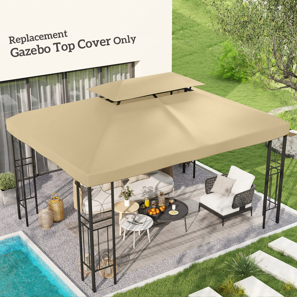 Outsunny 3 x 4m Cream White 2 Tier Gazebo Replacement Canopy Image 2