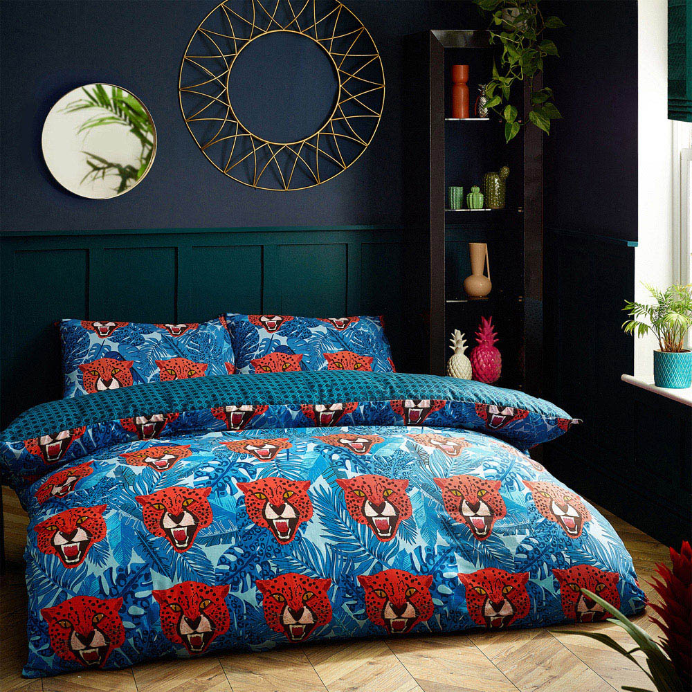 furn. Untamed Single Blue Cheetah Botanical Duvet Cover Set Image 6
