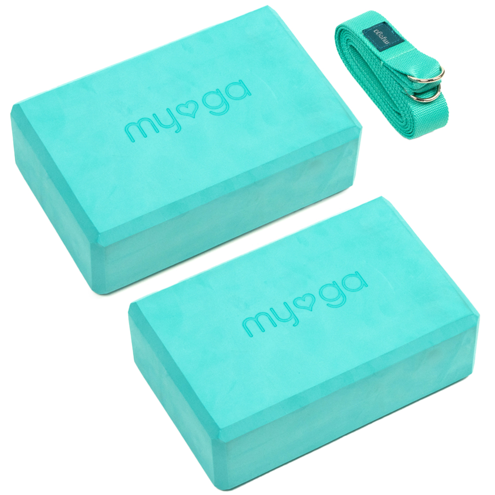 Myga Turquoise 2 Yoga Blocks and Strap Image 1
