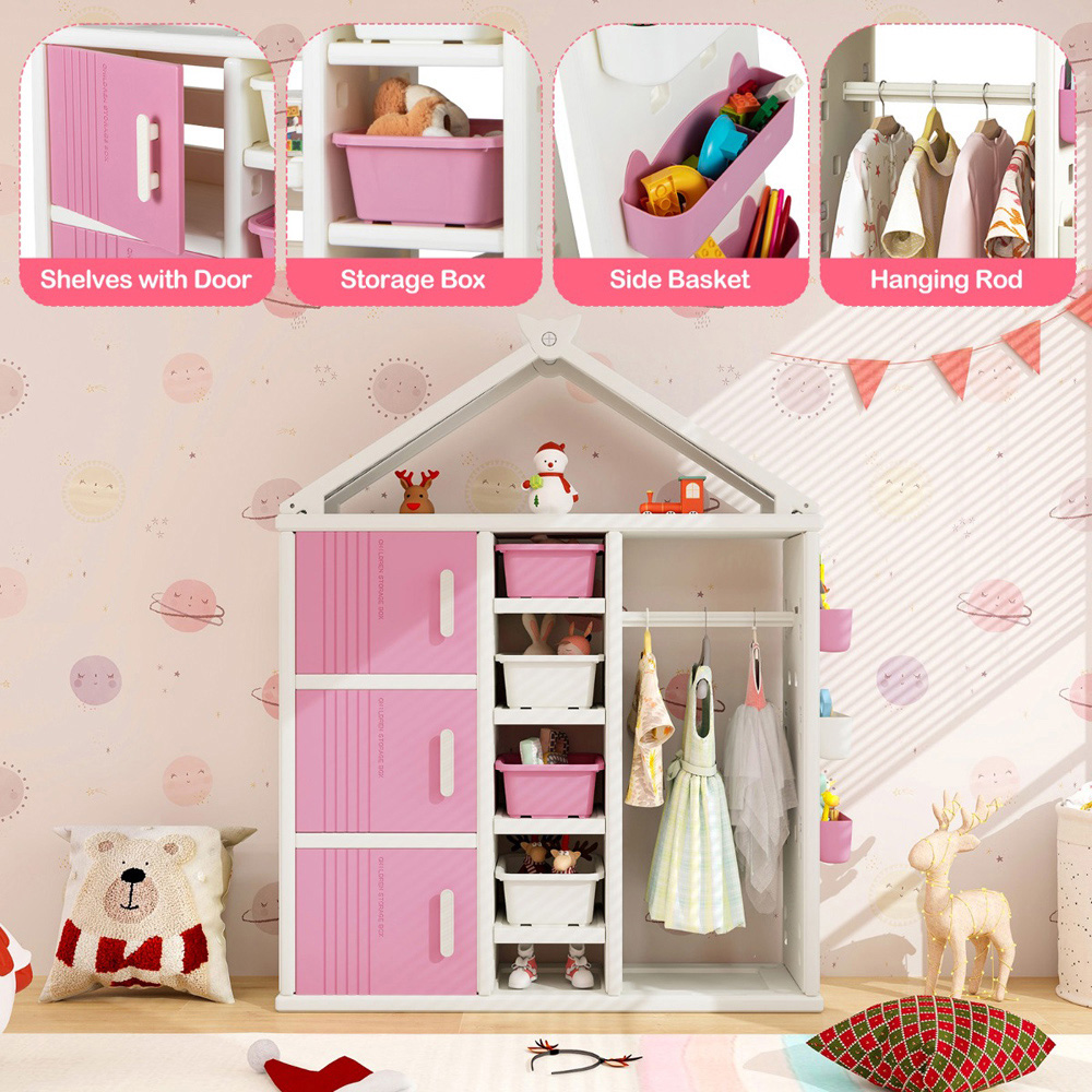 Costway Pink Kids Closet with Storage Bin Image 6