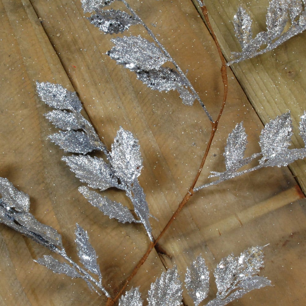 Samuel Alexander Christmas Glitter Leaf Garland Silver 180cm Image 4