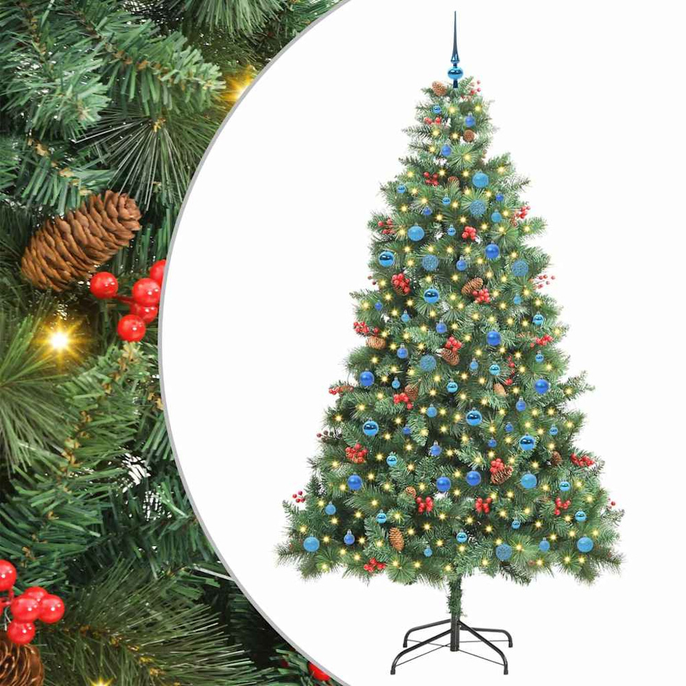 vidaXL 300 LED Pre-Lit Blue Baubles Green Artificial Christmas Tree 8ft Image 2
