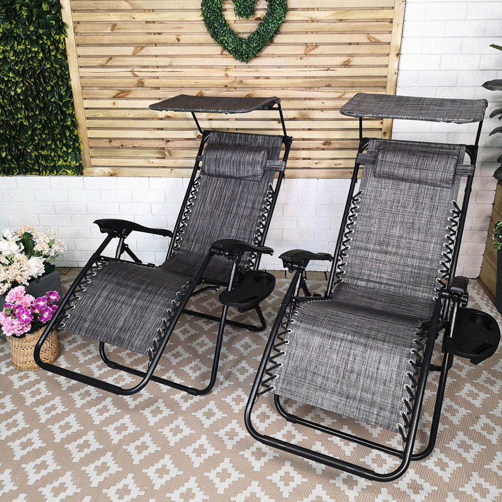 Samuel Alexander Set of 2 Black Multi Position Garden Sun Lounger with Canopy Image 5