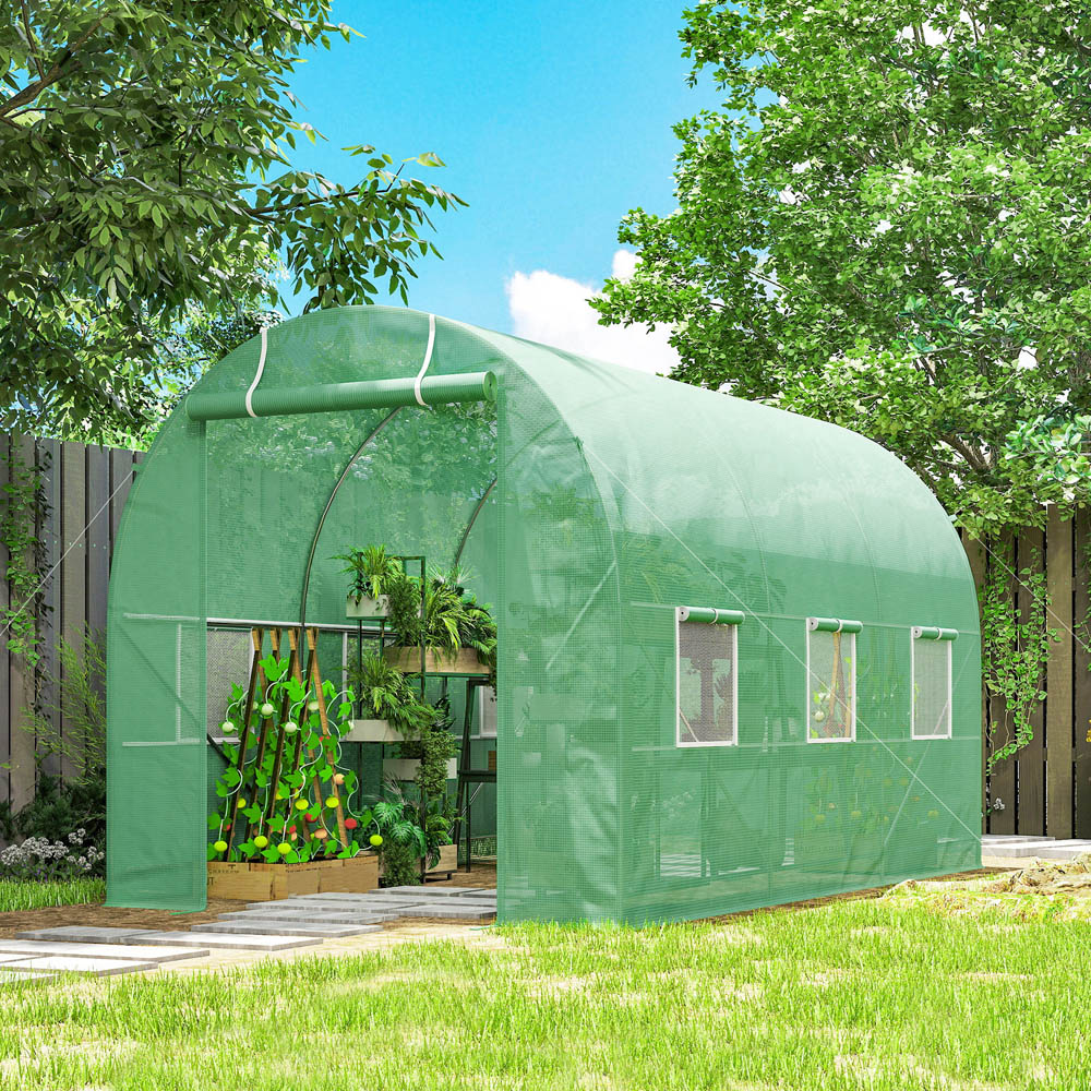 Outsunny Green Plastic 6.5 x 11.5ft Walk In Polytunnel Greenhouse Image 2