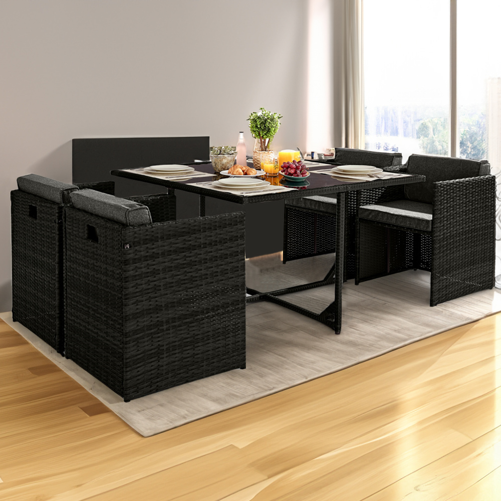 Furniturebox Paros Rattan 4 Seater Dining Set Black Image 1