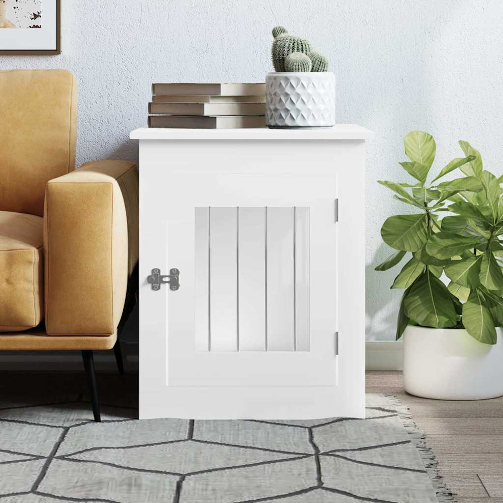 vidaXL White Processed Wood Dog Crate Furniture 55 x 75 x 65cm Image 2