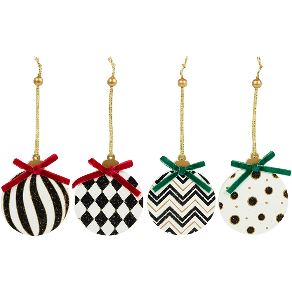 Set of 8 Black and White Christmas Hanging Decorations Image 1