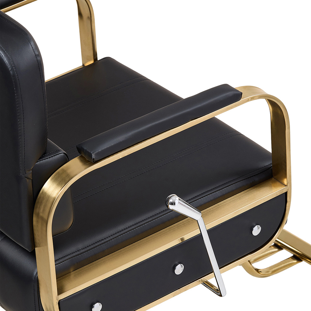 Living and Home Black and Gold Reclining Barber Chair with Hydraulic Lift Image 4