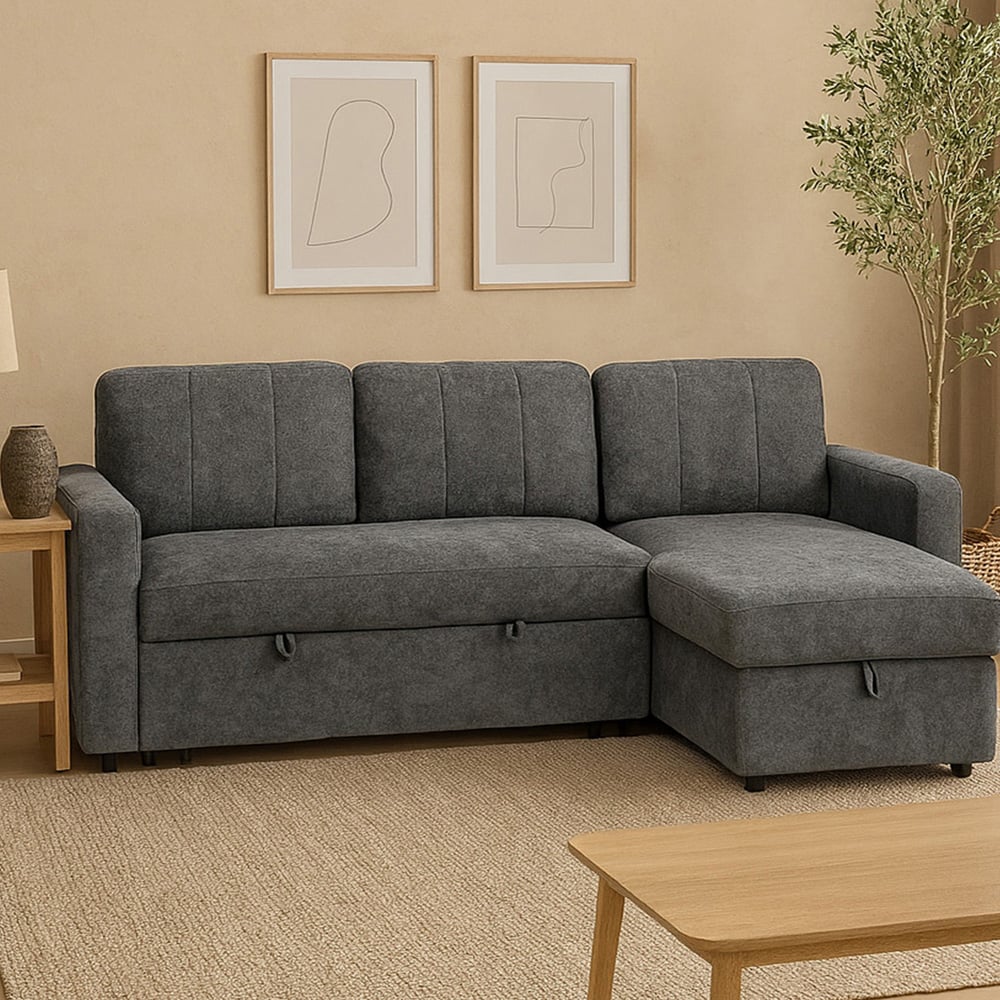 Aspire Nexis 3 Seater Charcoal Right Hand Chaise Corner Sofa Bed Image 1