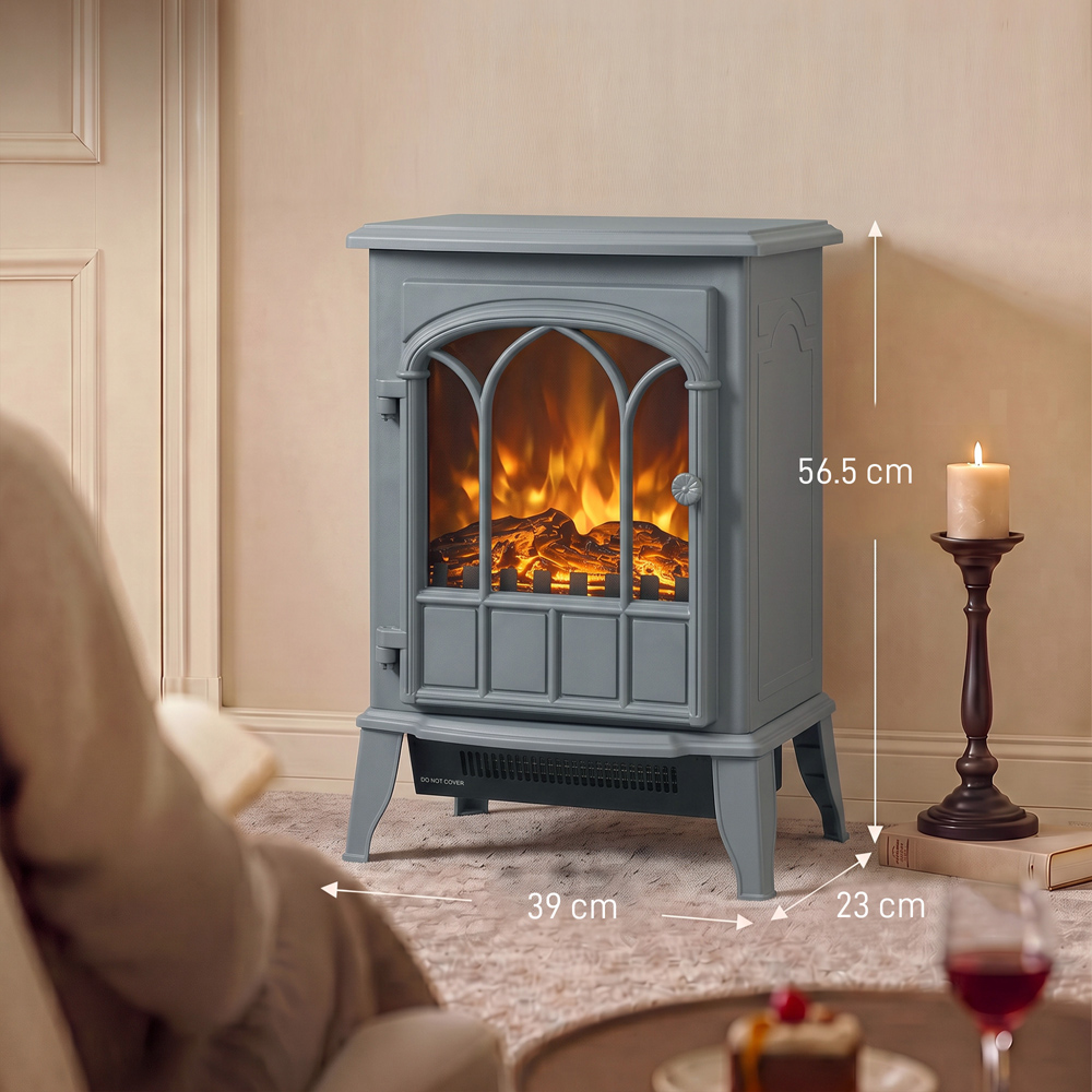 HOMCOM Grey Freestanding Electric Log Burner with LED Flame Effect Image 6