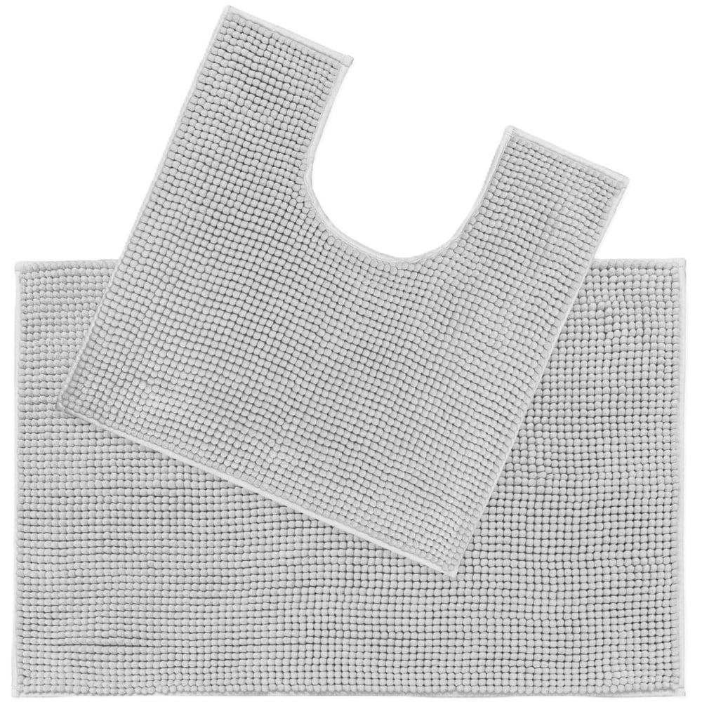 Allure Bath Fashions Dove Grey Chenille Supersoft Bobble Bath Mat and Pedestal Mat Set 2 Piece Image