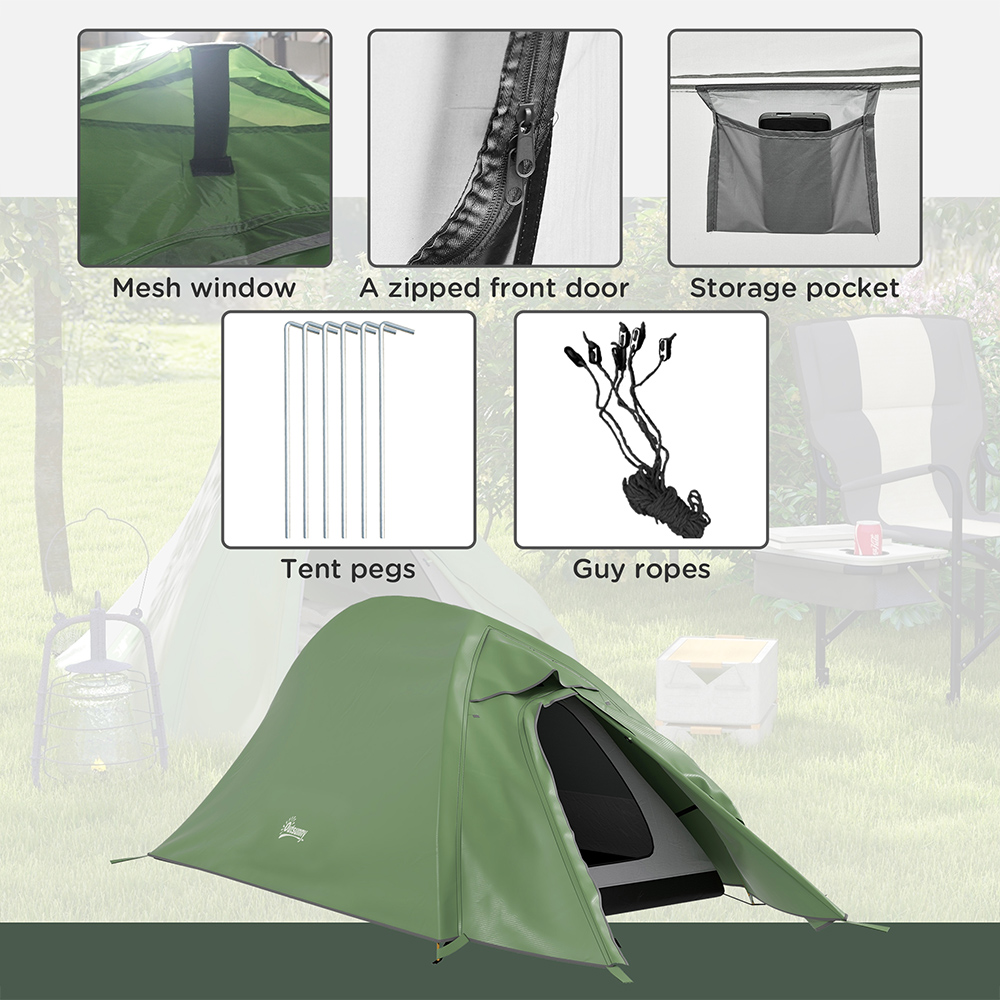 Outsunny 1-2 Person Camping Tent Green Image 6