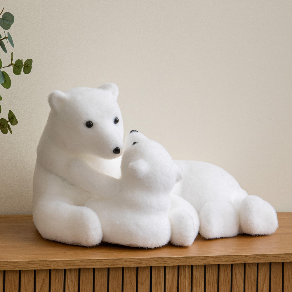 Samuel Alexander Freestanding Flocked Polar Bear and Cub Christmas Decoration 49cm Image 2