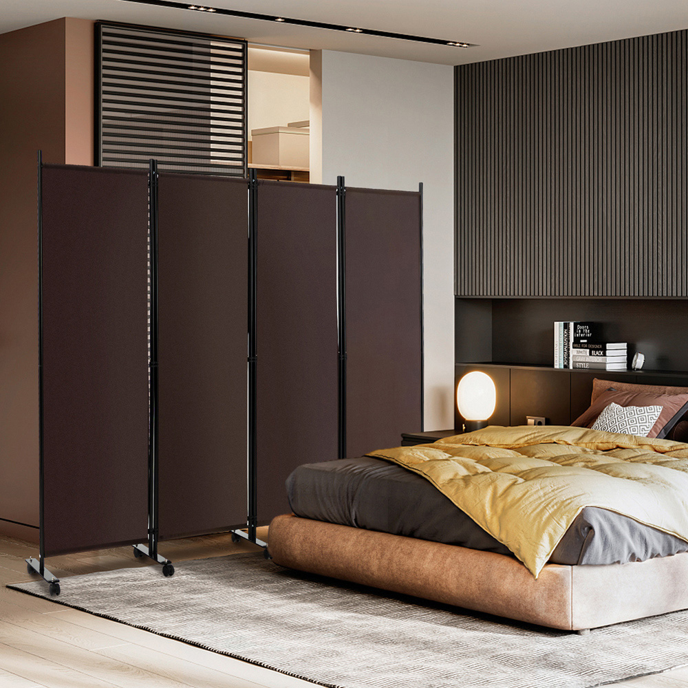 Costway 4 Panel Brown Folding Room Divider with Wheels Image 2
